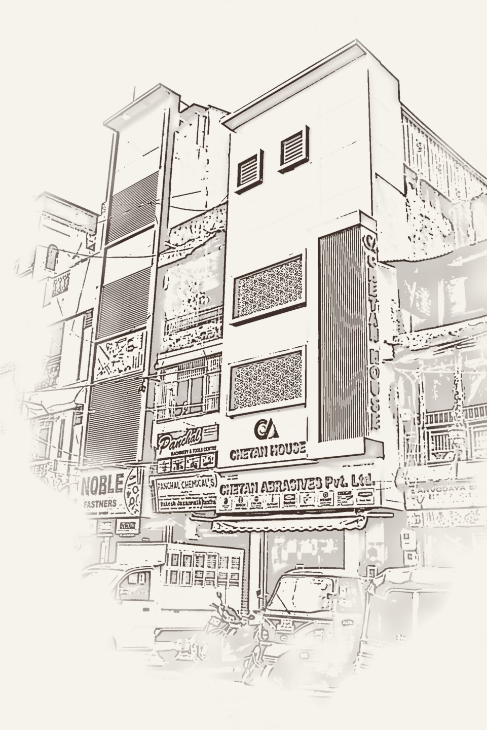 Sketch of Chetan House on Lehripura New Road, Vadodara