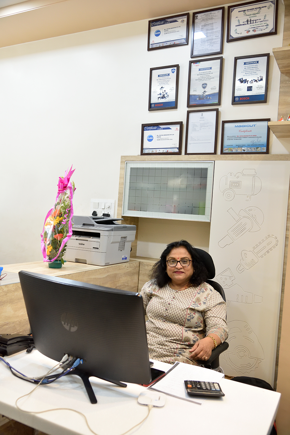 Management desk with certifications