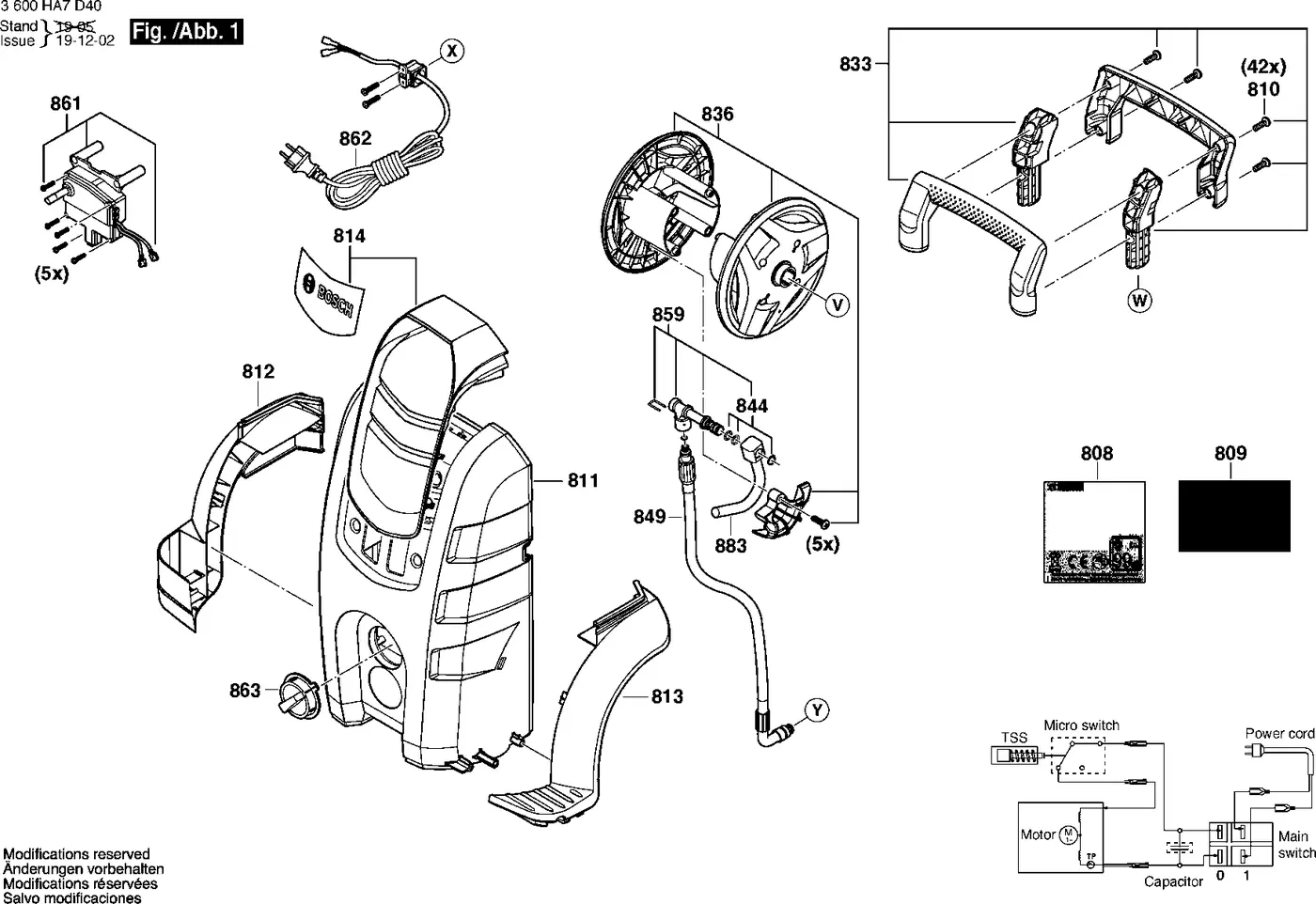 Bosch AdvancedAquatak 140 exploded view diagram 1 with part item numbers