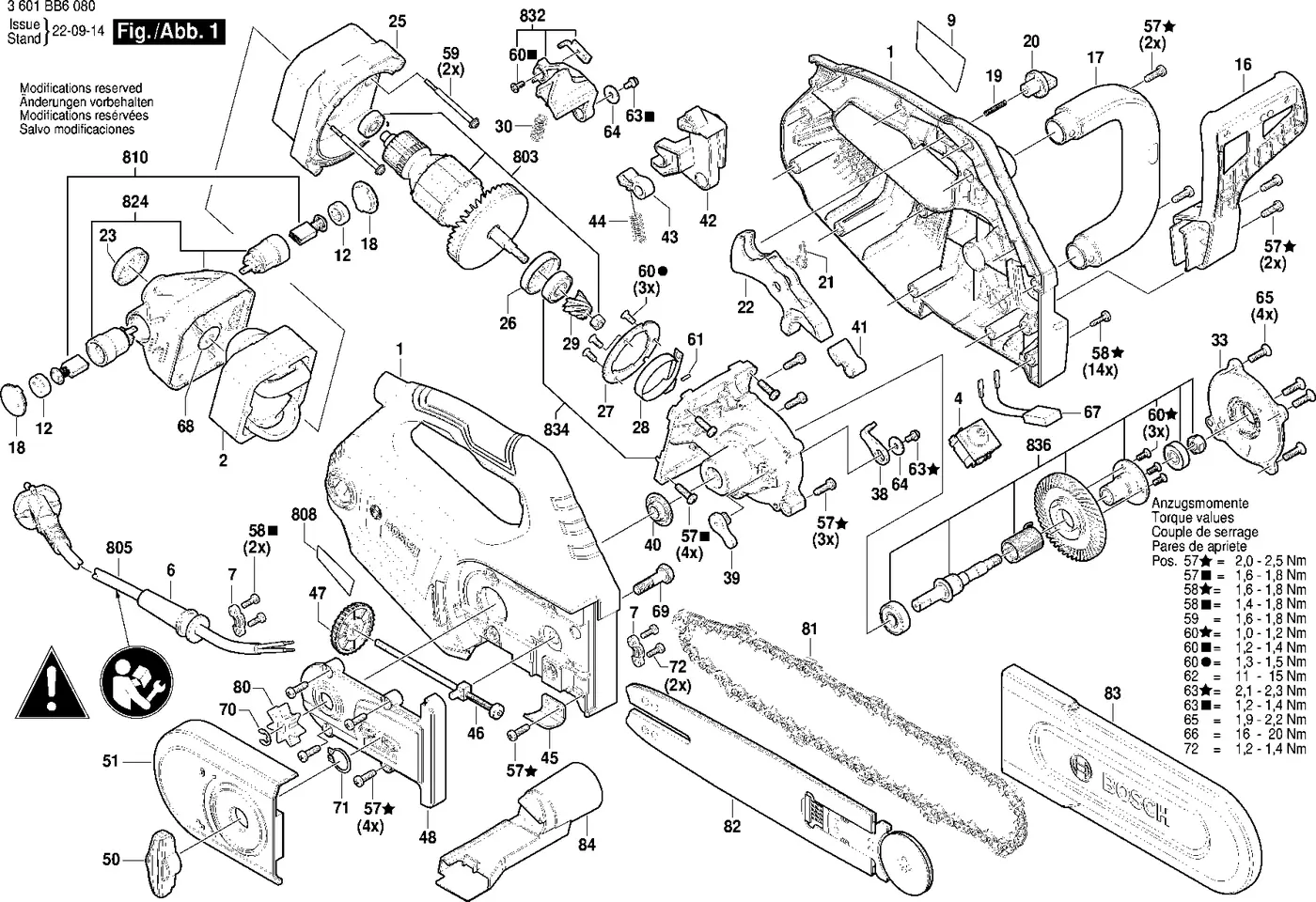 Bosch GAC 250 exploded view diagram 1 with part item numbers