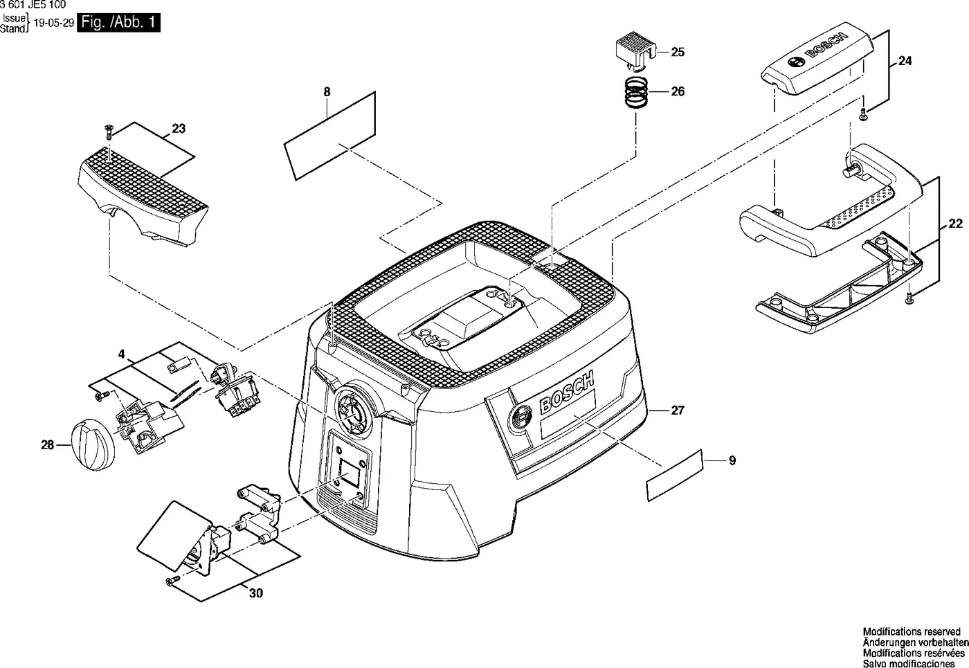 Bosch GAS 15 PS exploded view diagram 1 with part item numbers