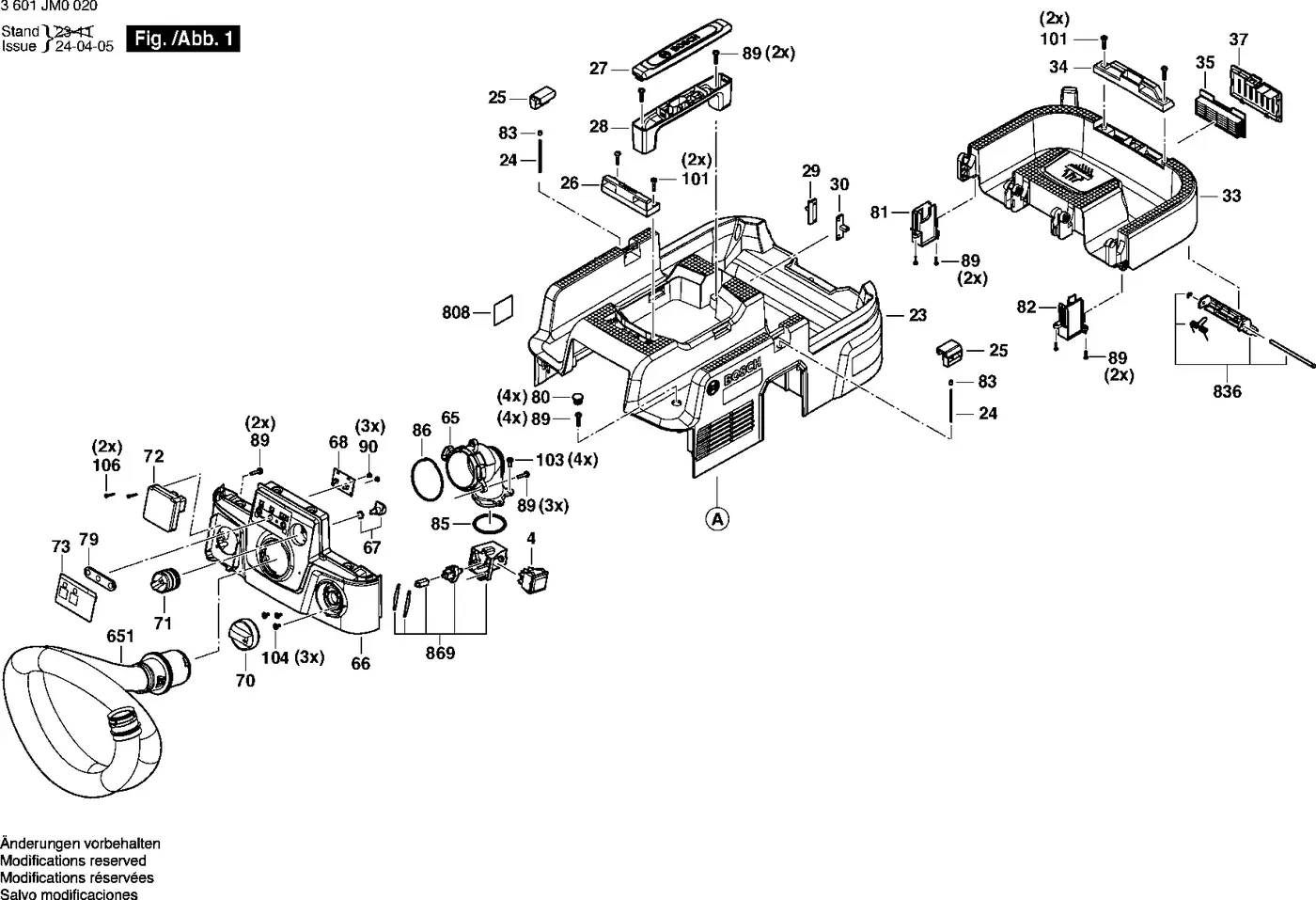 Bosch GAS 400 A exploded view diagram 1 with part item numbers