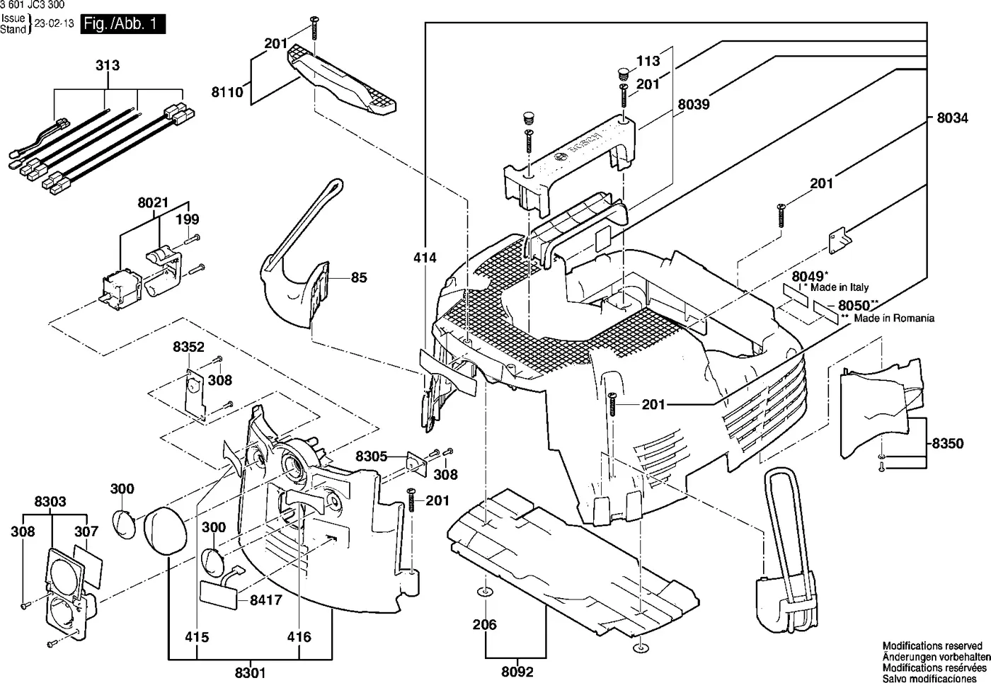 Bosch GAS 55 M AFC exploded view diagram 1 with part item numbers