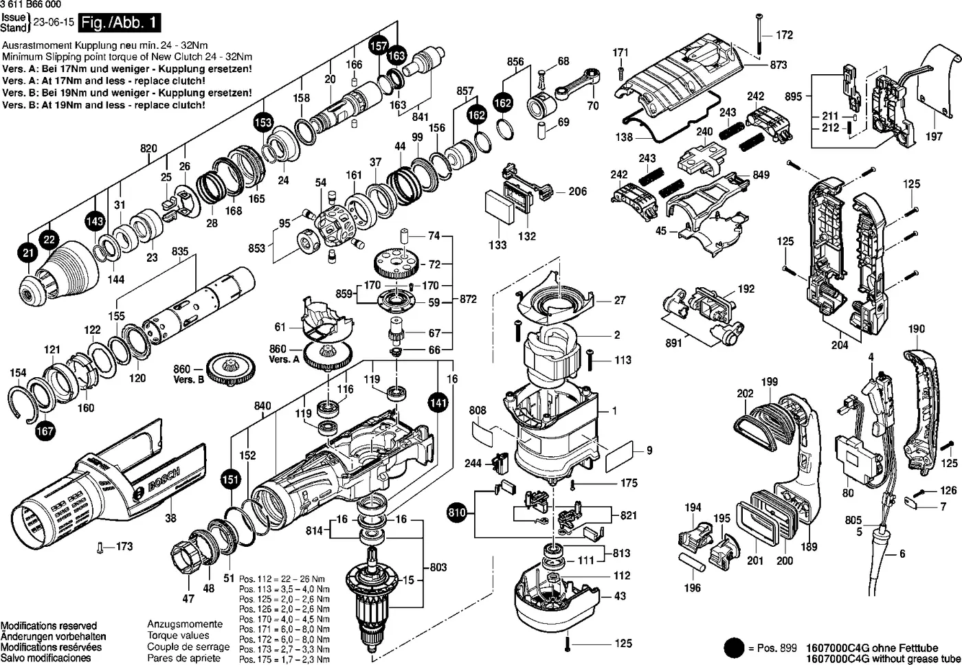 Bosch GBH 12-52 DV exploded view diagram 1 with part item numbers