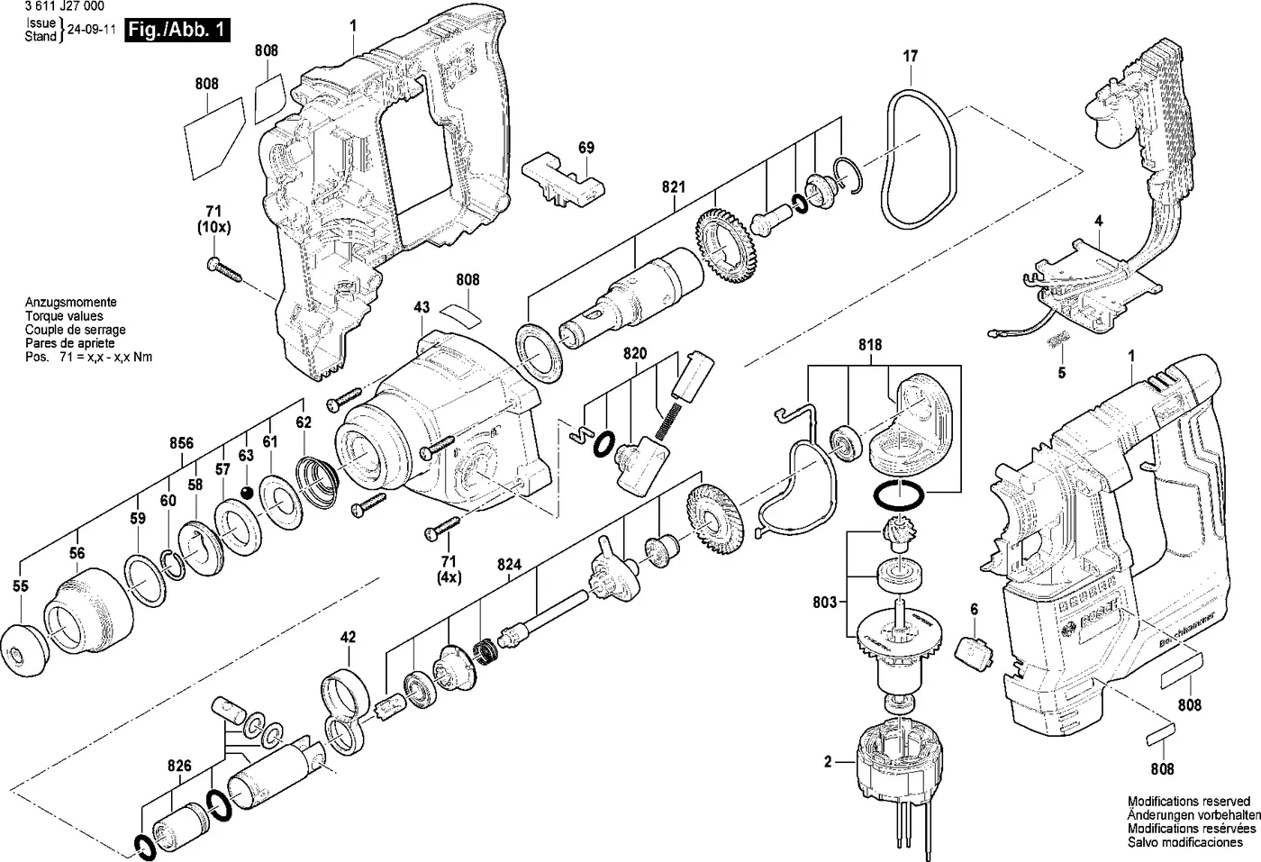 Bosch GBH 18V-18 exploded view diagram 1 with part item numbers