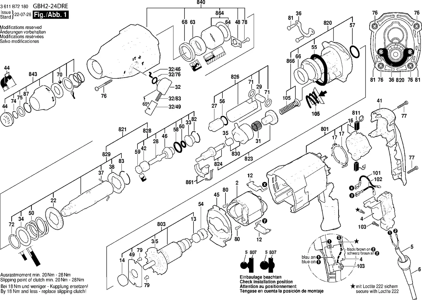 Bosch GBH 2-24 DRE exploded view diagram 1 with part item numbers