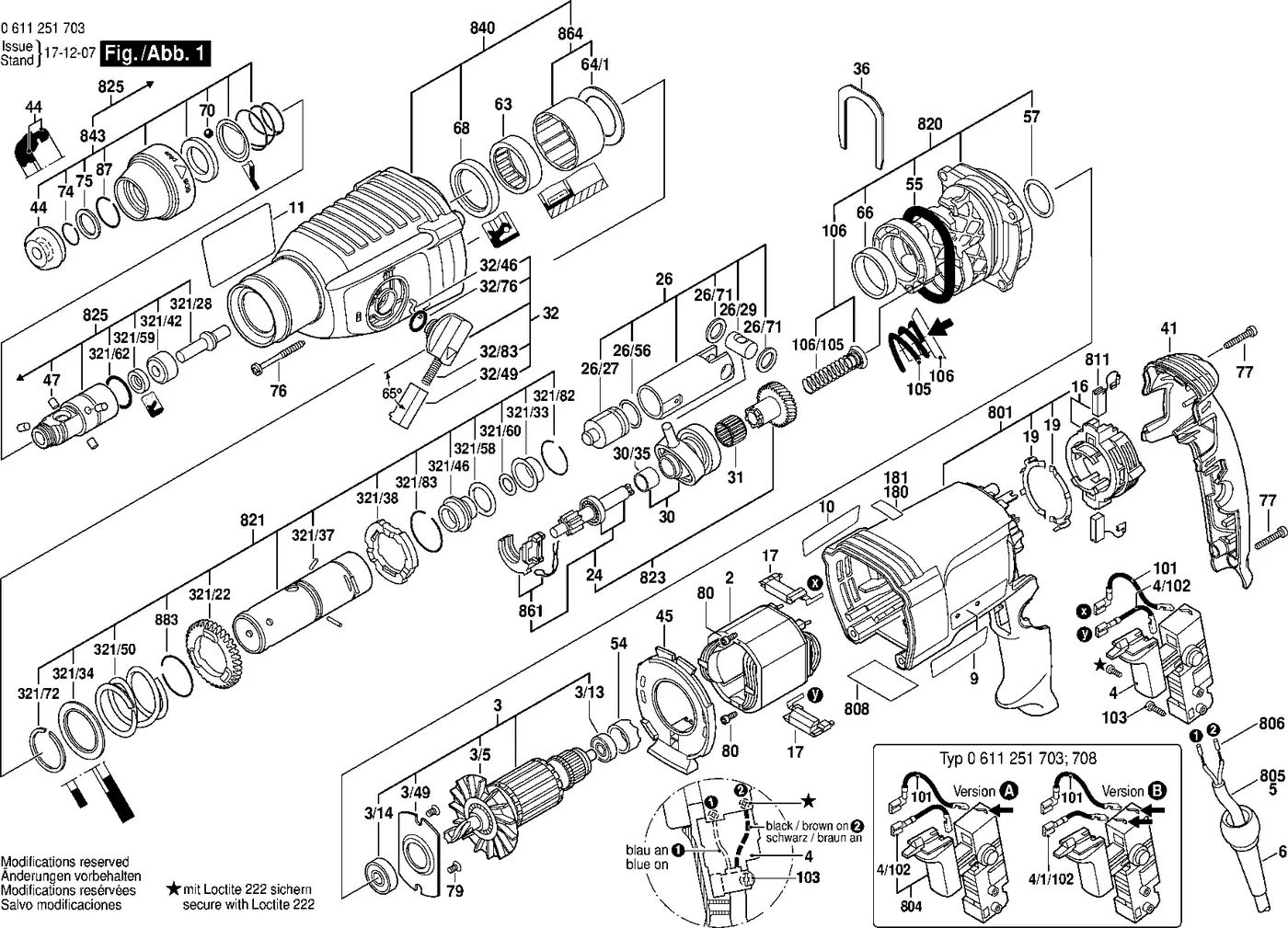 Bosch GBH 2-26 RE exploded view diagram 1 with part item numbers
