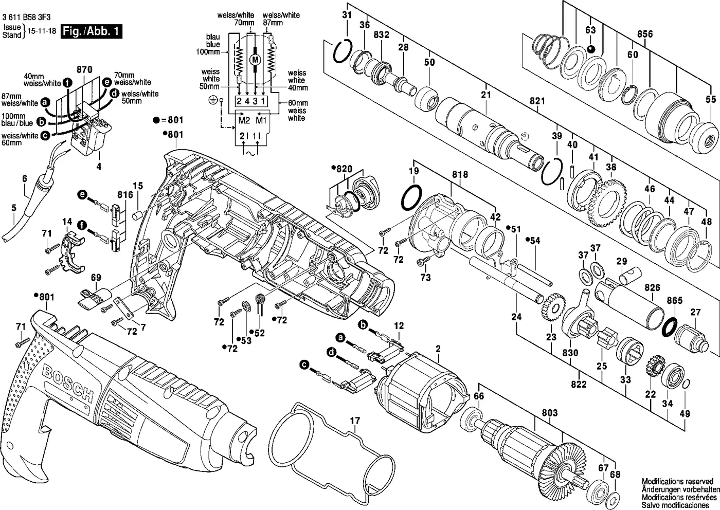 Bosch GBH 200 exploded view diagram 1 with part item numbers