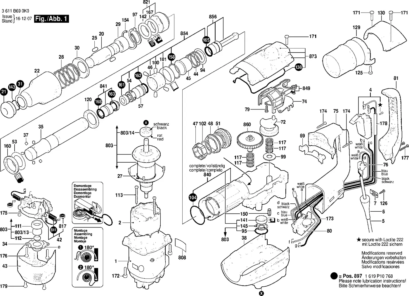 Bosch GBH 5-40 D exploded view diagram 1 with part item numbers