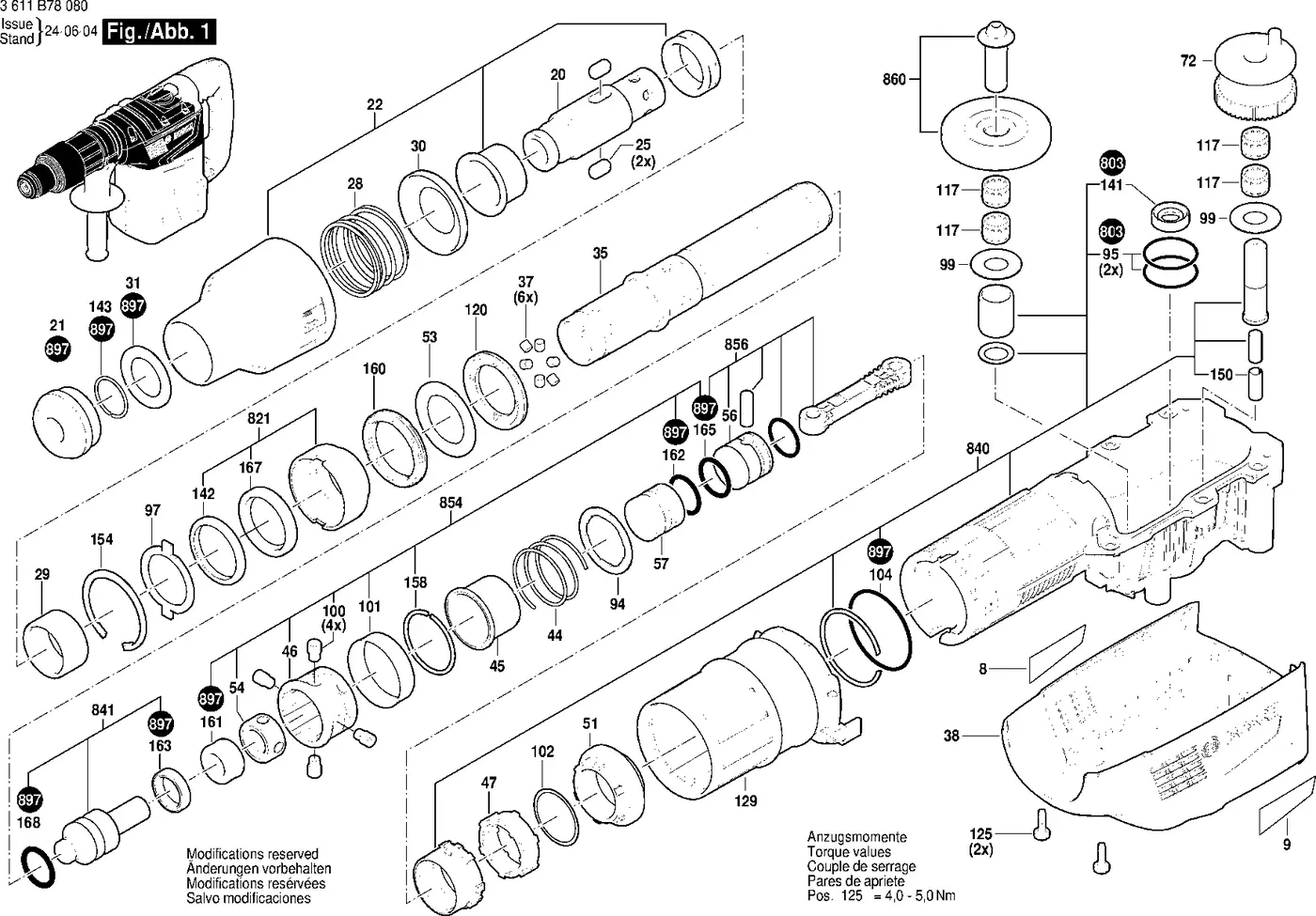 Bosch GBH 6-42 C exploded view diagram 1 with part item numbers