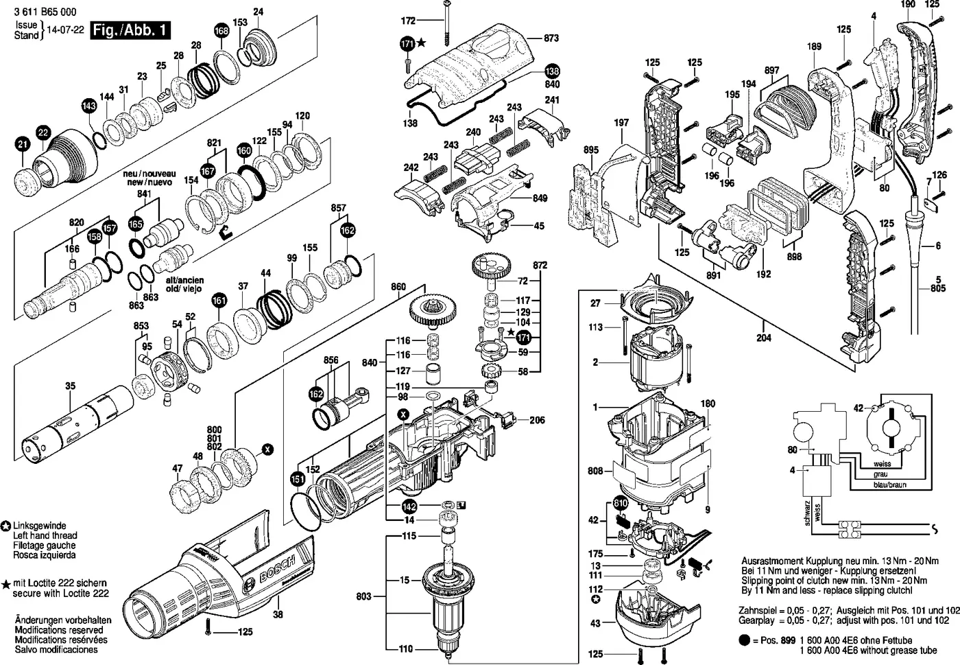 Bosch GBH 8-45 DV exploded view diagram 1 with part item numbers
