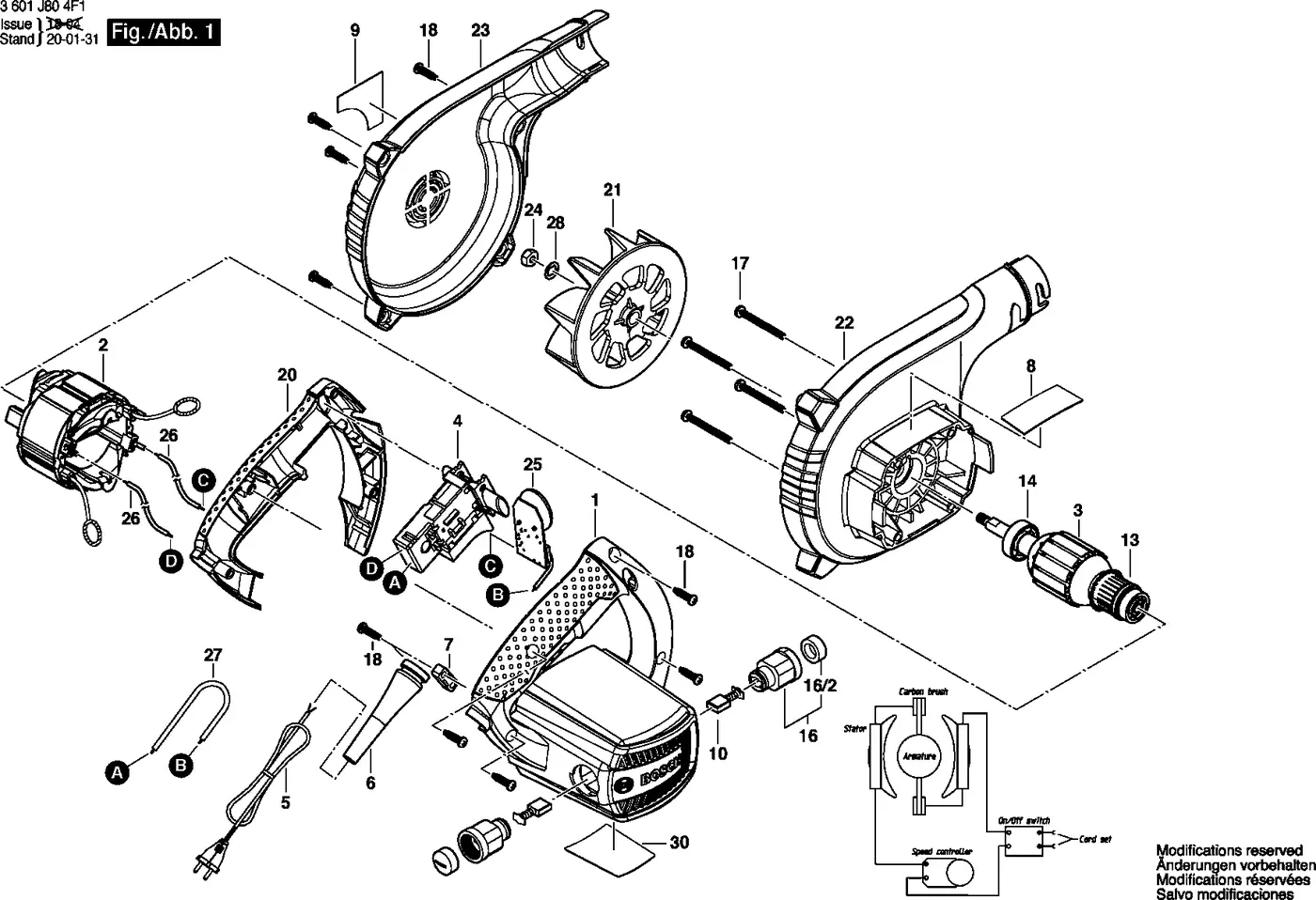 Bosch GBL 82-270 exploded view diagram 1 with part item numbers
