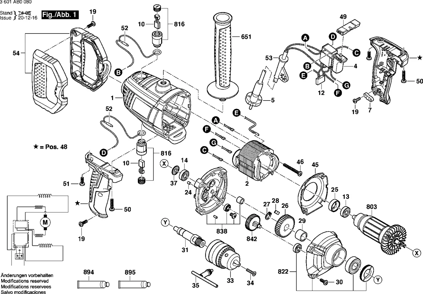 Bosch GBM 1600 RE exploded view diagram 1 with part item numbers