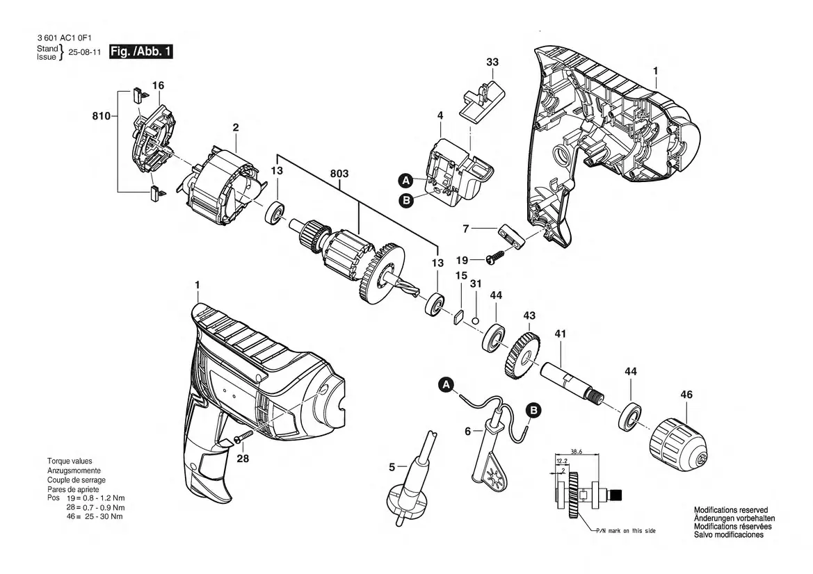 Bosch GBM 400 exploded view diagram 1 with part item numbers