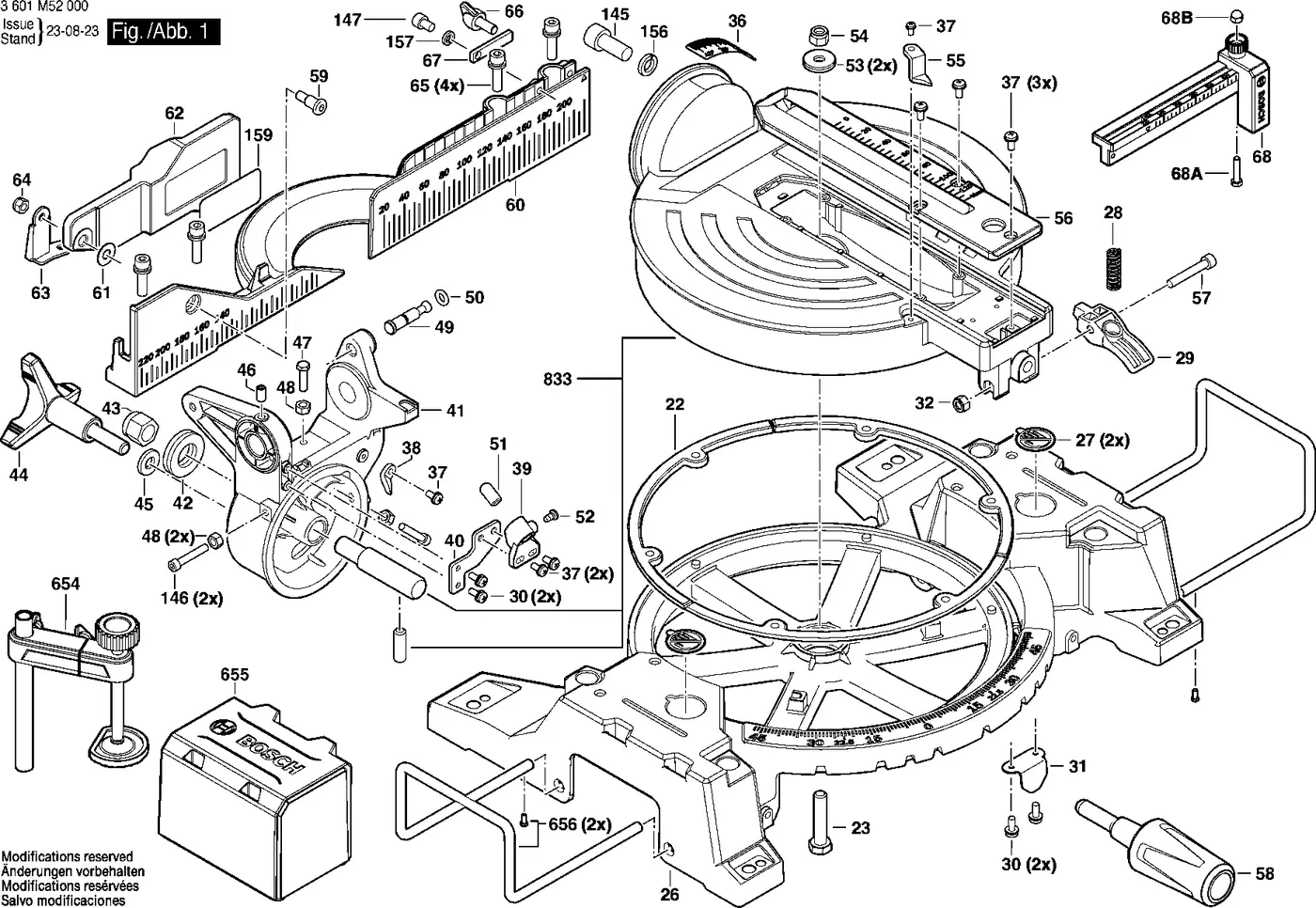 Bosch GCM 254 exploded view diagram 1 with part item numbers