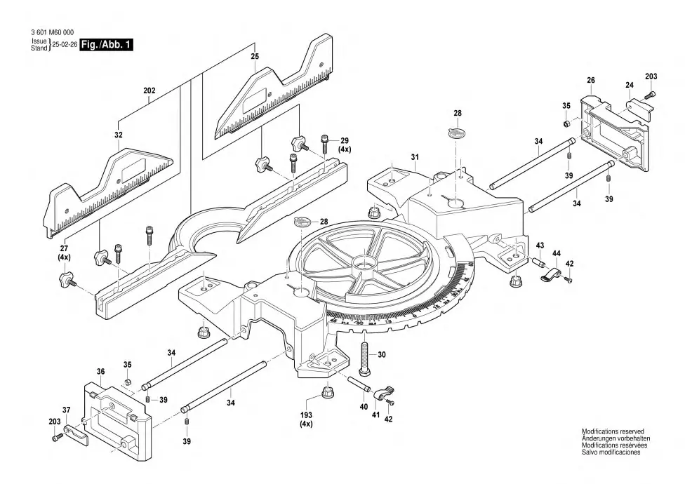 Bosch GCM 340-305 D exploded view diagram 1 with part item numbers
