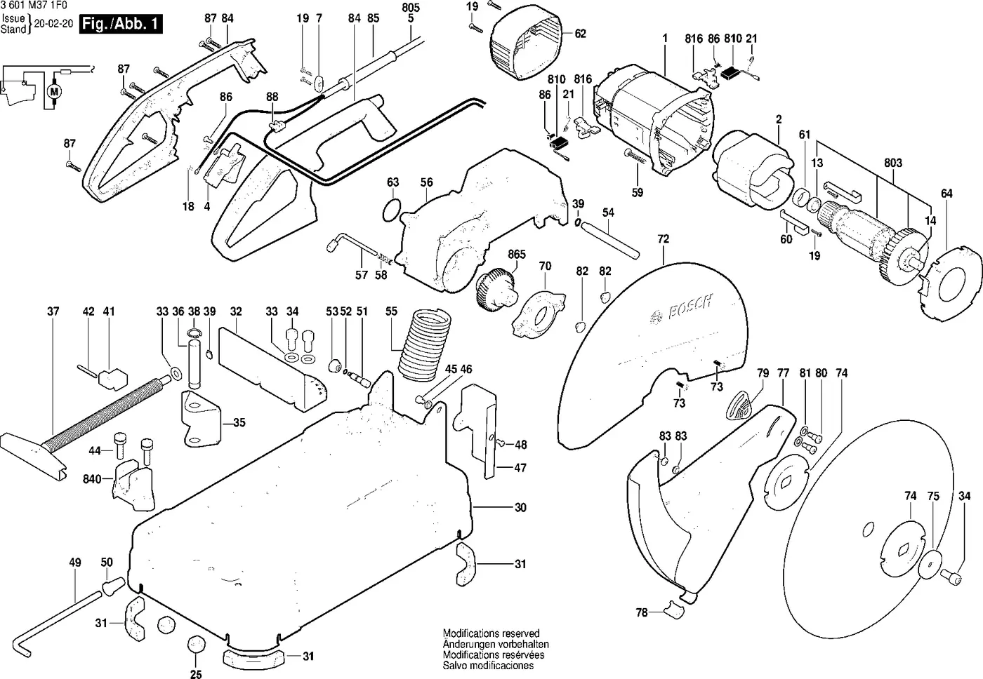 Bosch GCO 14-24 exploded view diagram 1 with part item numbers