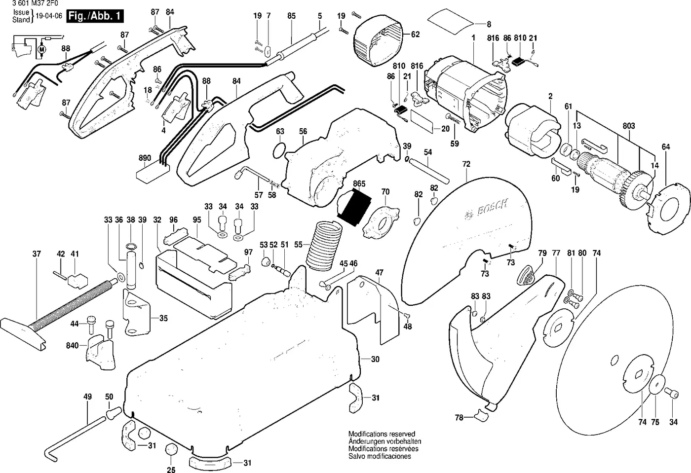 Bosch GCO 14-24 J exploded view diagram 1 with part item numbers