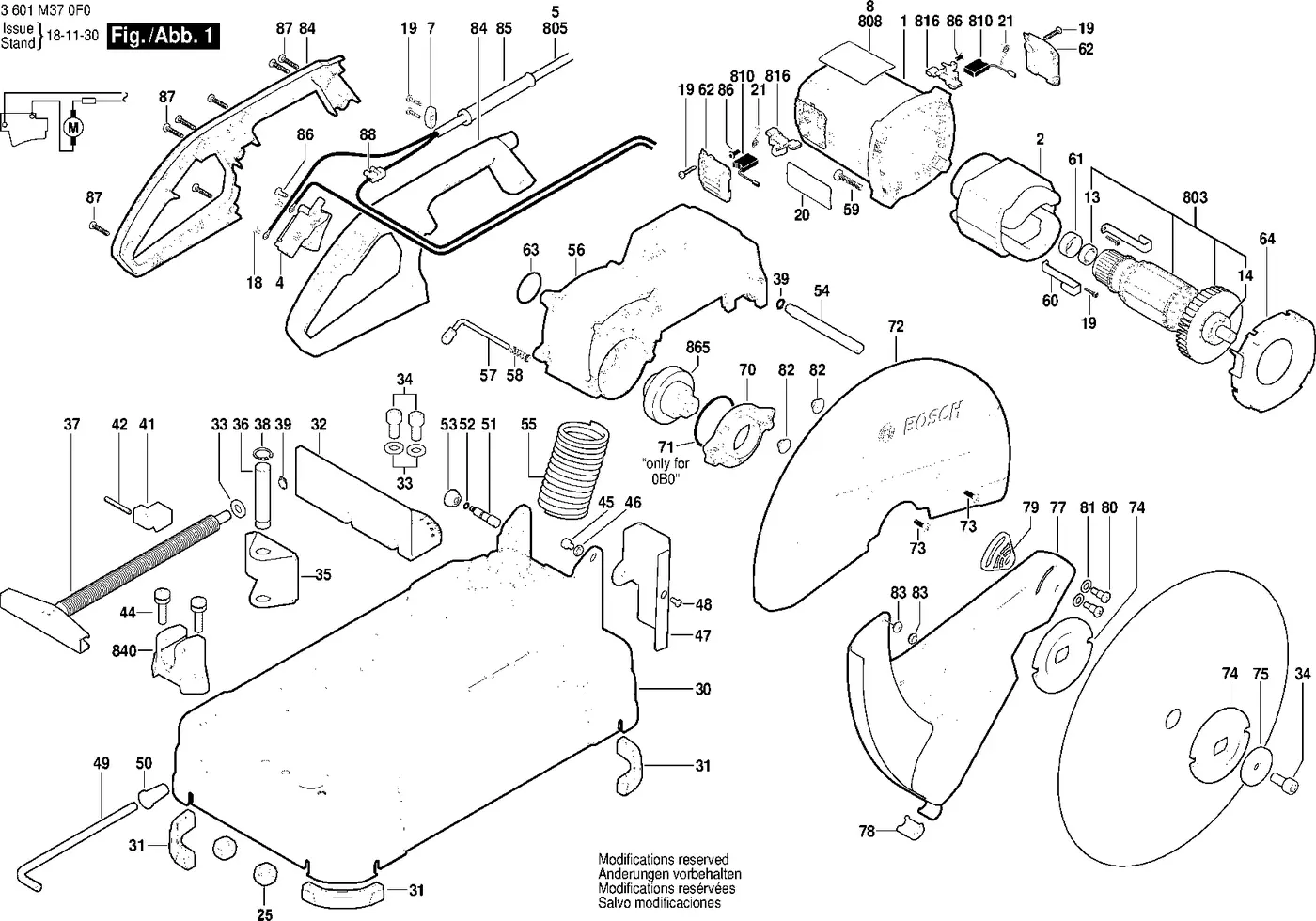 Bosch GCO 220 exploded view diagram 1 with part item numbers