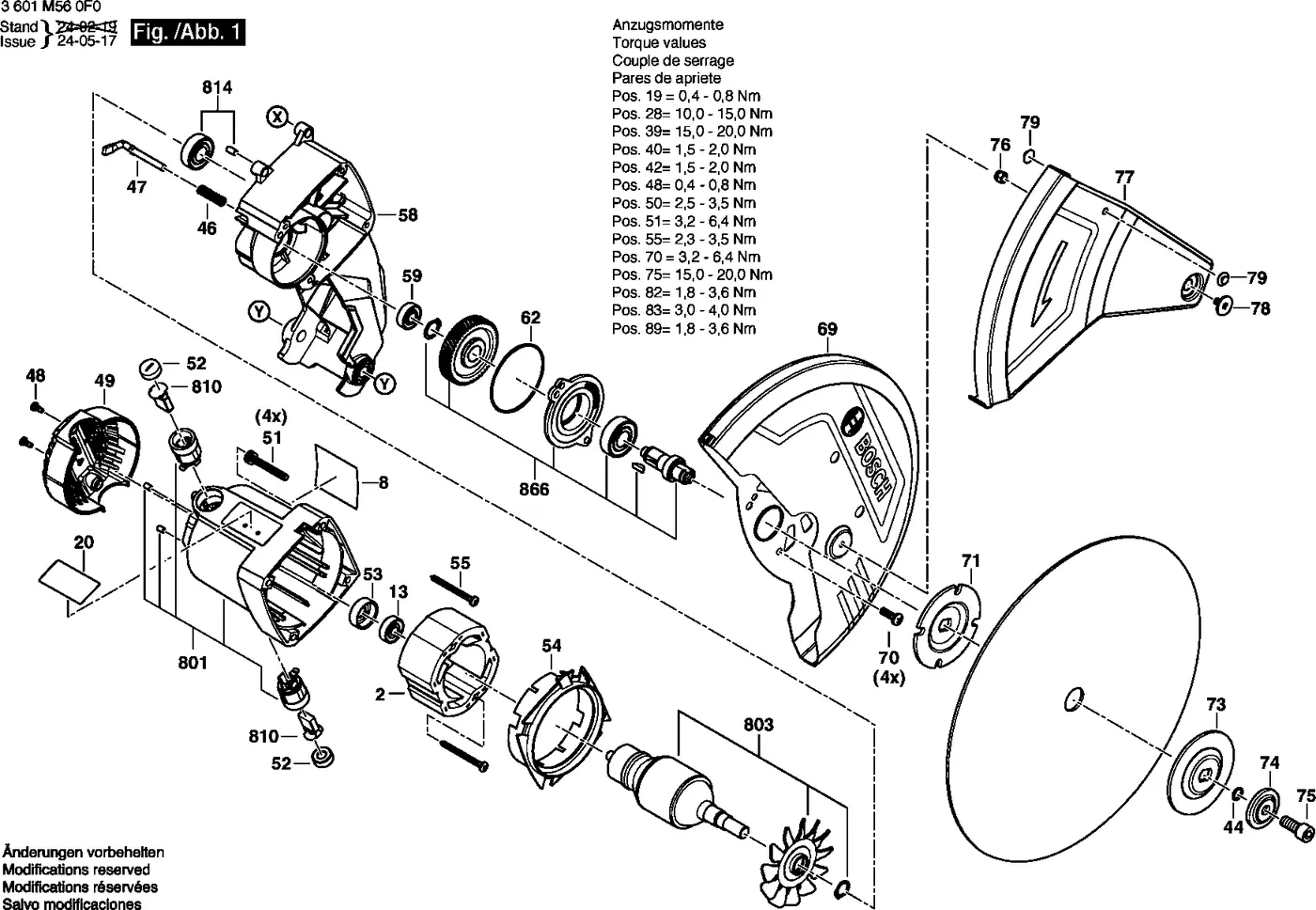 Bosch GCO 230 exploded view diagram 1 with part item numbers