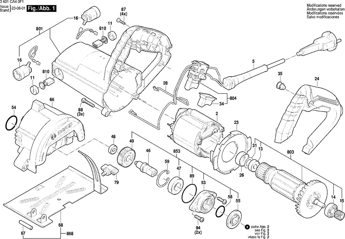 Bosch GDC 140 exploded view diagram 1 with part item numbers