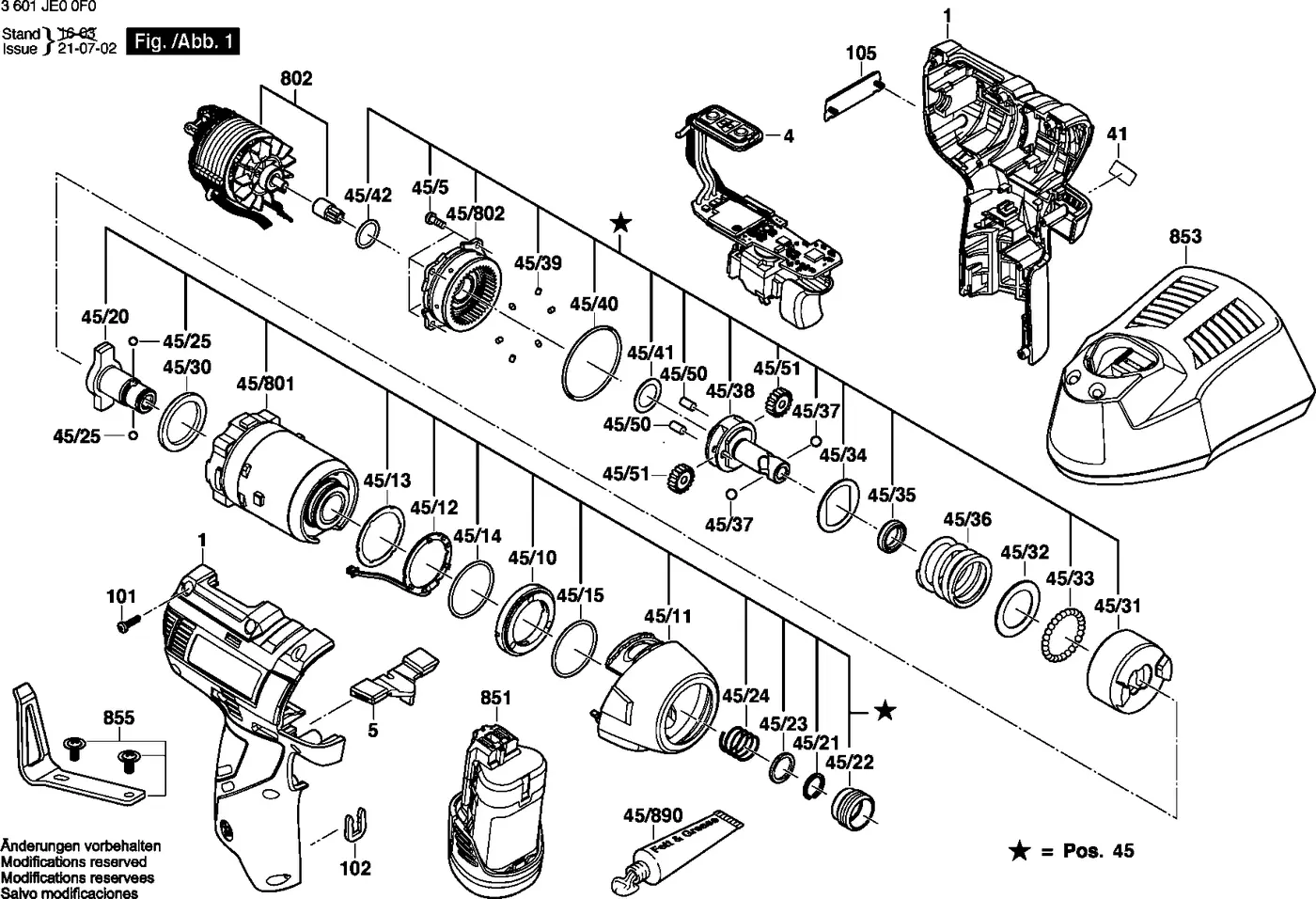 Bosch GDR 12 V-EC exploded view diagram 1 with part item numbers