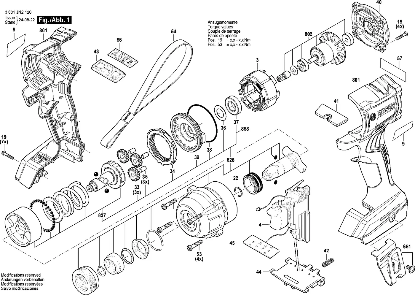 Bosch GDX 18V-285 exploded view diagram 1 with part item numbers