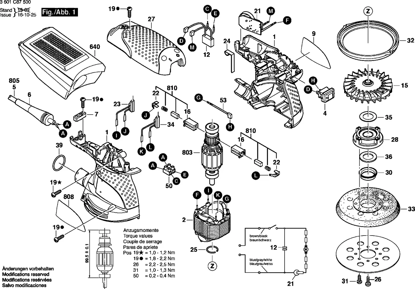 Bosch GEX 125-1 AE exploded view diagram 1 with part item numbers