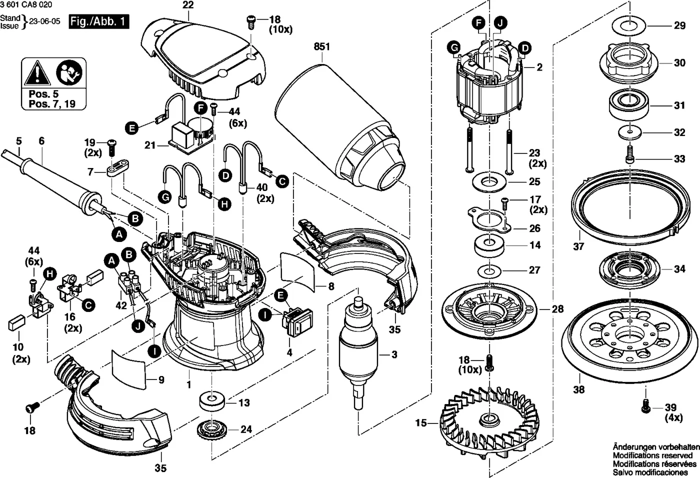 Bosch GEX 125 exploded view diagram 1 with part item numbers