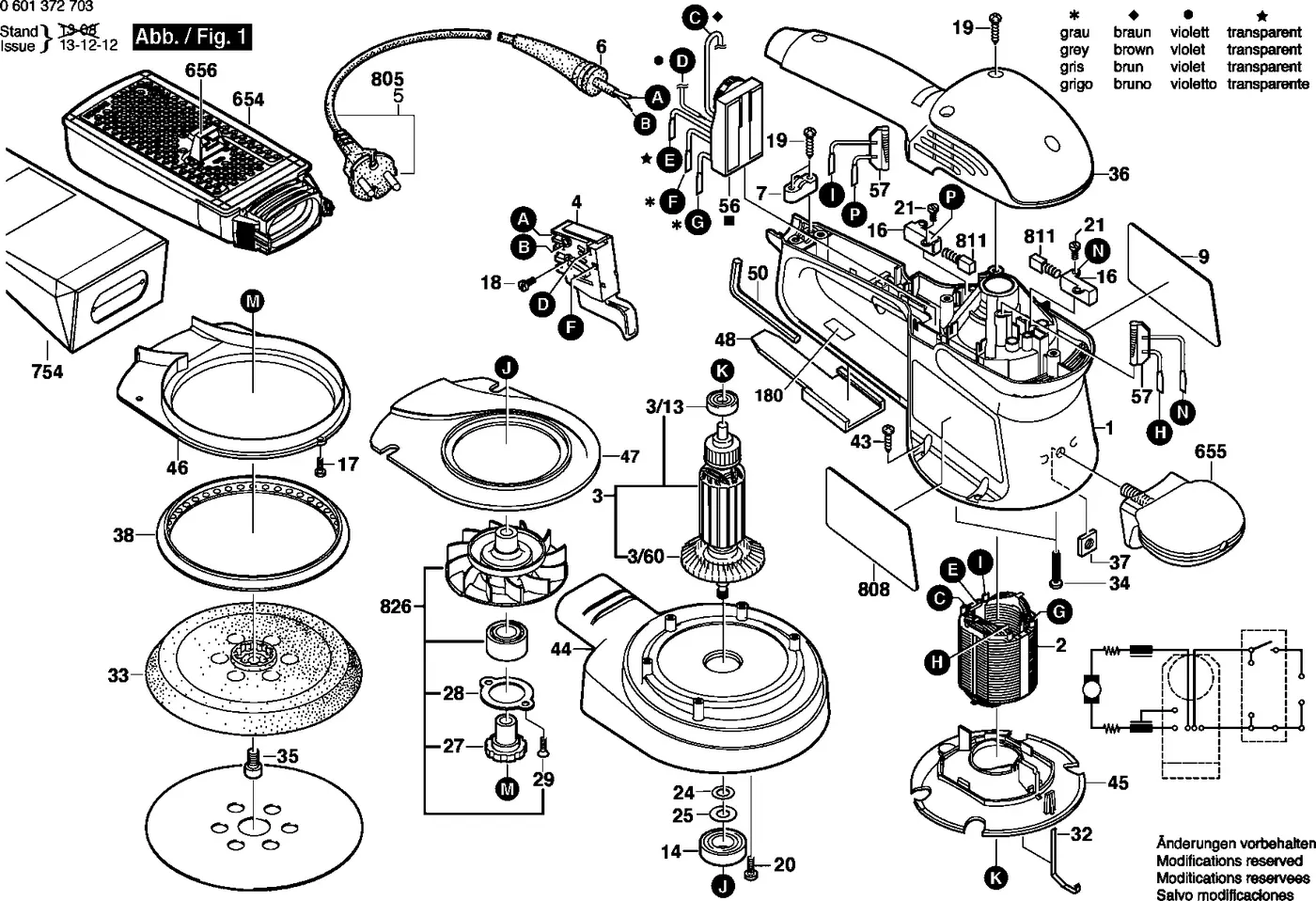 Bosch GEX 150 AC exploded view diagram 1 with part item numbers
