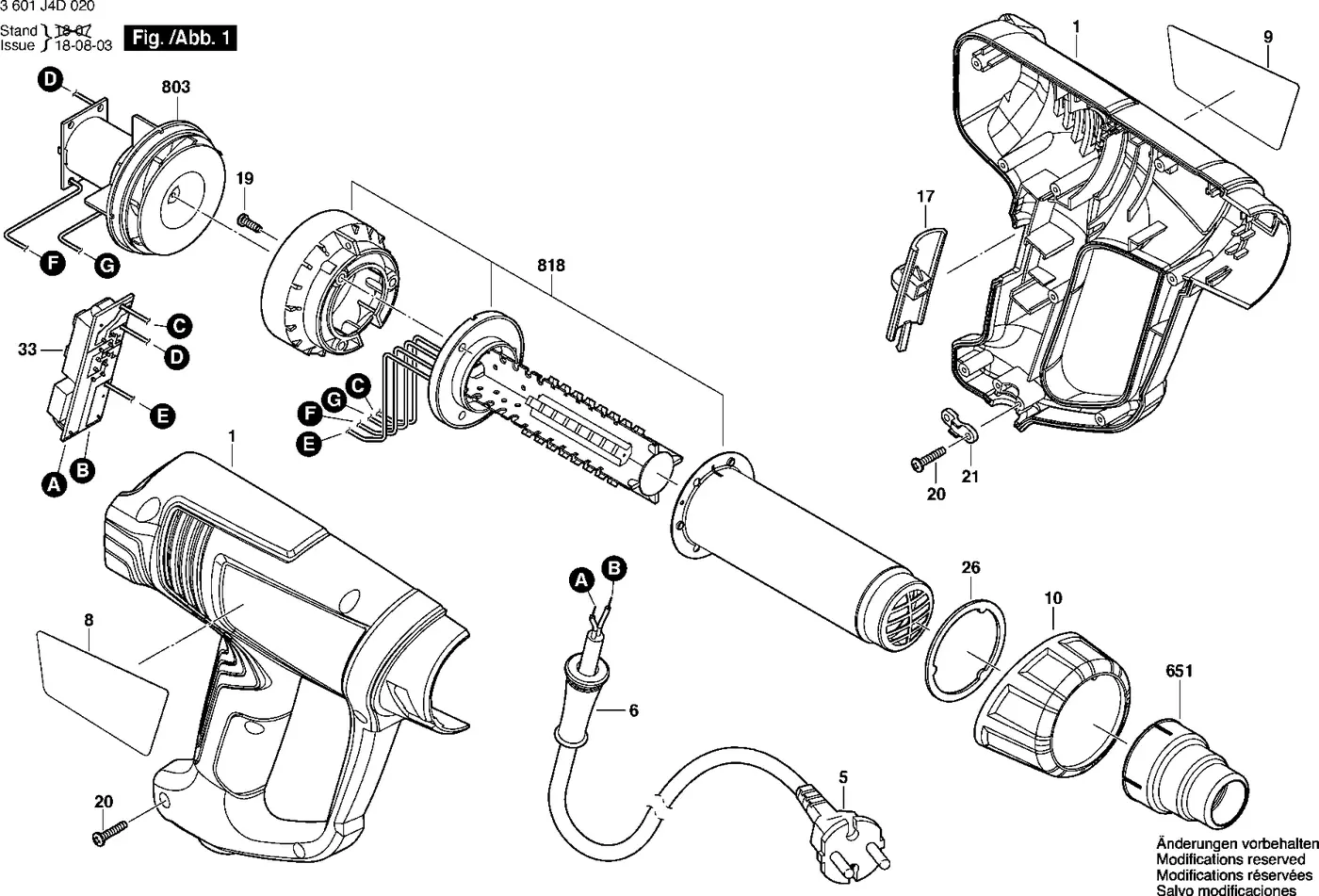 Bosch GHG 180 exploded view diagram 1 with part item numbers