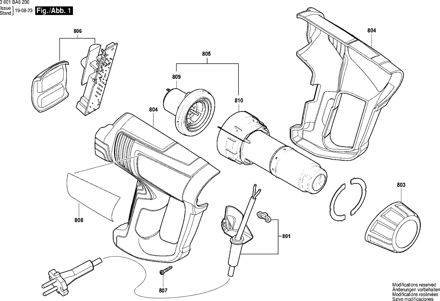 Bosch GHG 20-63 exploded view diagram 1 with part item numbers