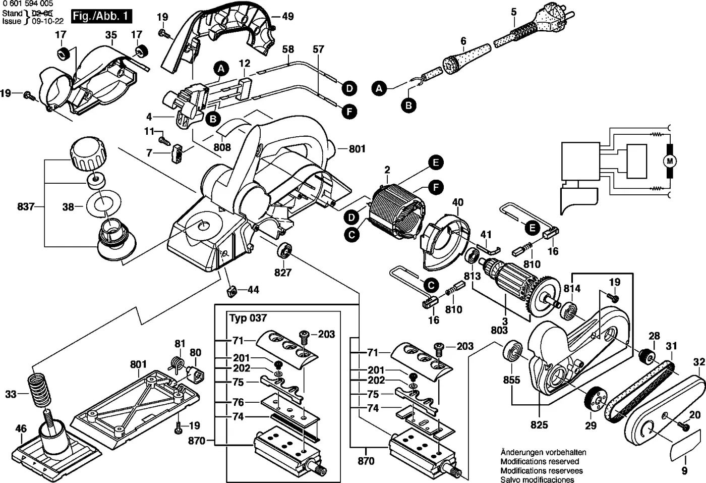 Bosch GHO 10-82 exploded view diagram 1 with part item numbers