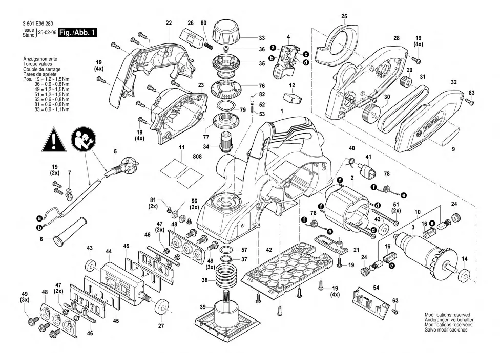 Bosch GHO 16-82 exploded view diagram 1 with part item numbers