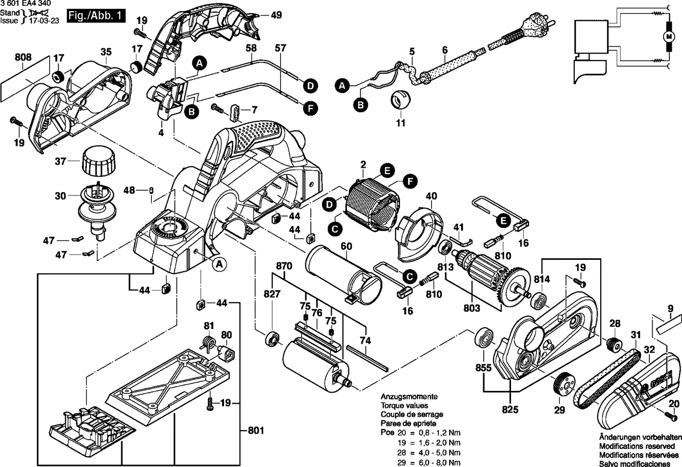 Bosch GHO 26-82 D exploded view diagram 1 with part item numbers