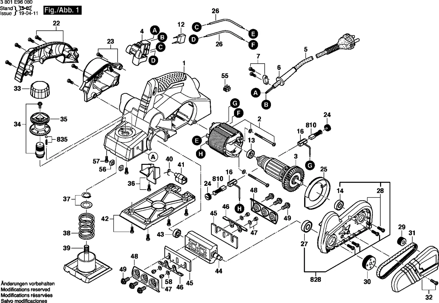 Bosch GHO 6500 exploded view diagram 1 with part item numbers
