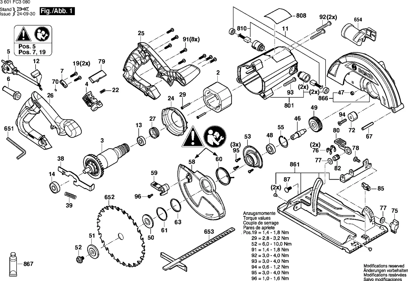 Bosch GKS 130 exploded view diagram 1 with part item numbers