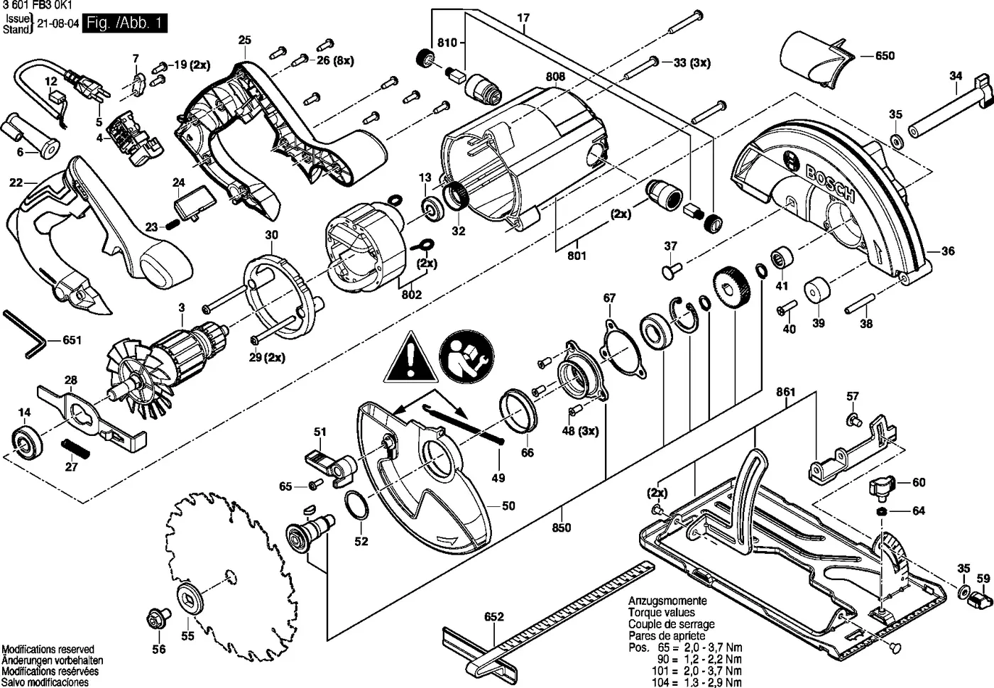 Bosch GKS 140 exploded view diagram 1 with part item numbers