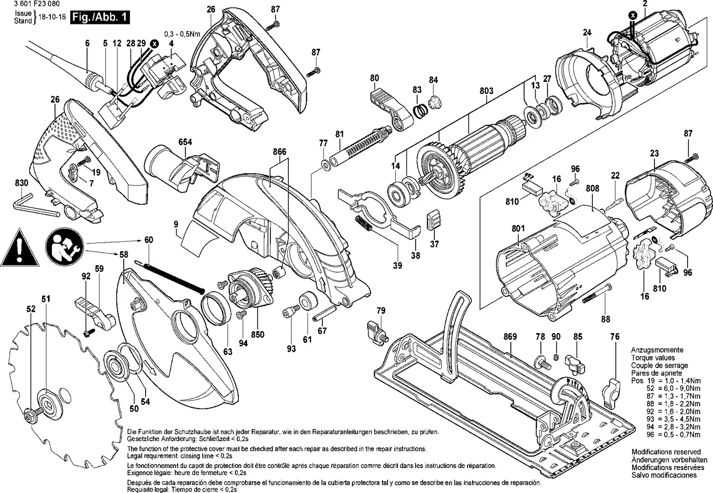 Bosch GKS 190 exploded view diagram 1 with part item numbers