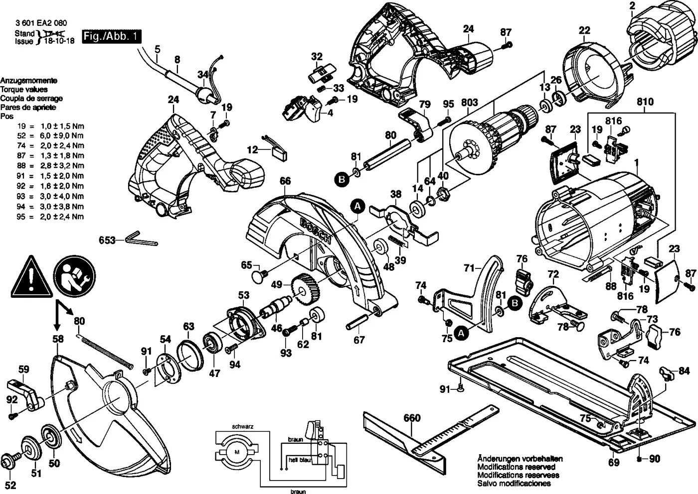 Bosch GKS 235 Turbo exploded view diagram 1 with part item numbers