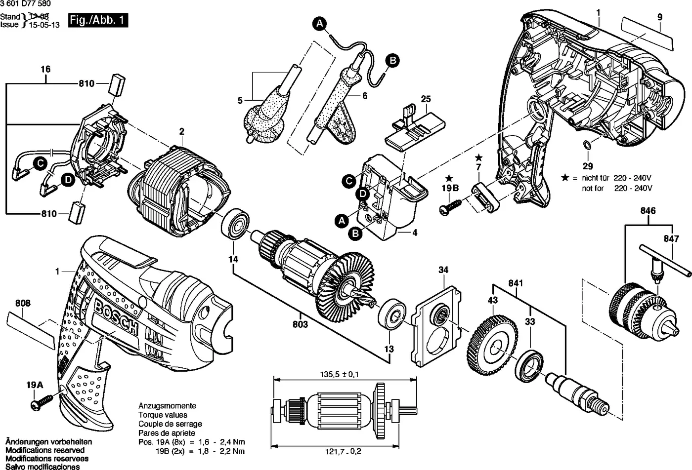 Bosch GBM 13 RE exploded view diagram 1 with part item numbers