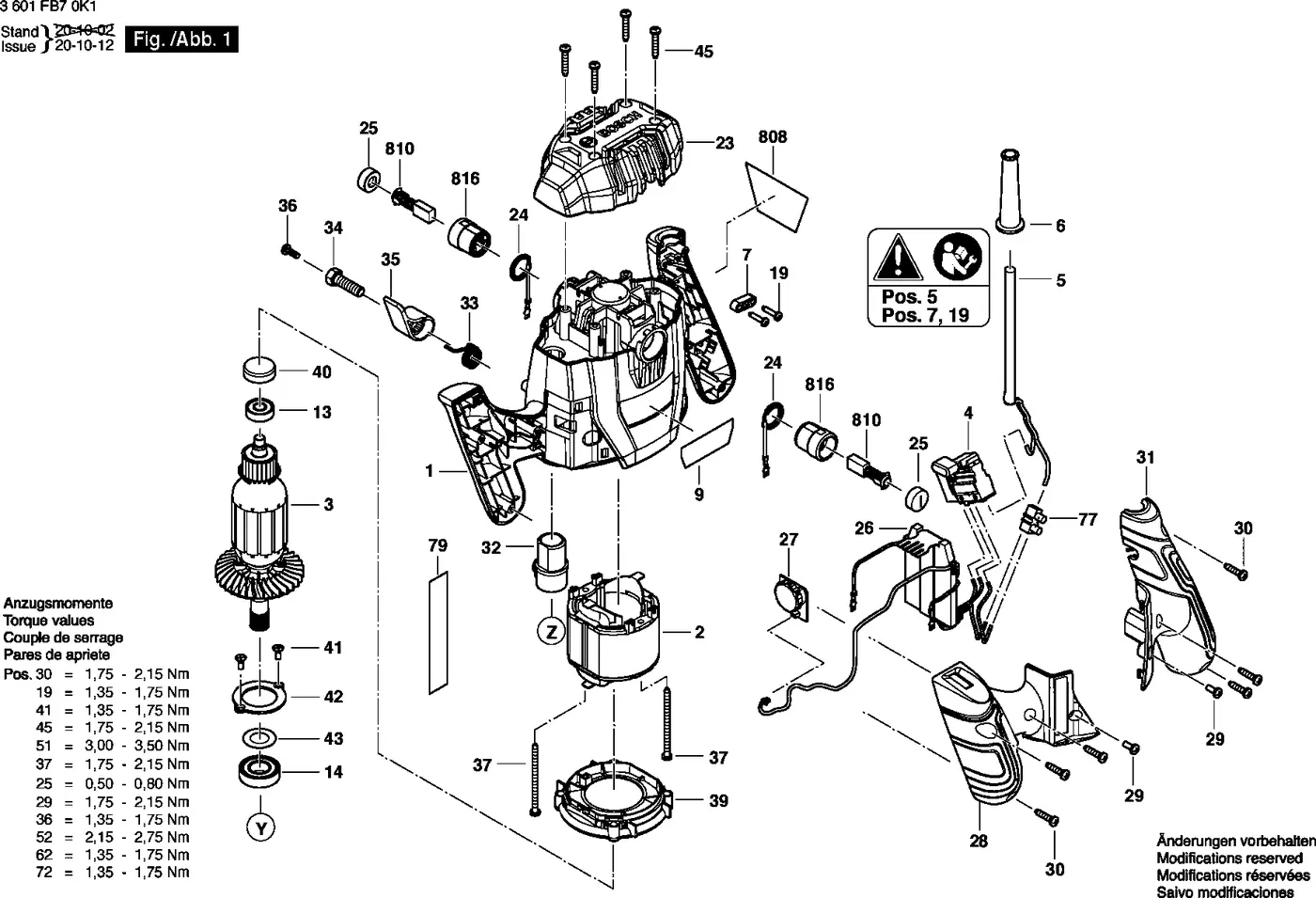 Bosch GOF 130 exploded view diagram 1 with part item numbers