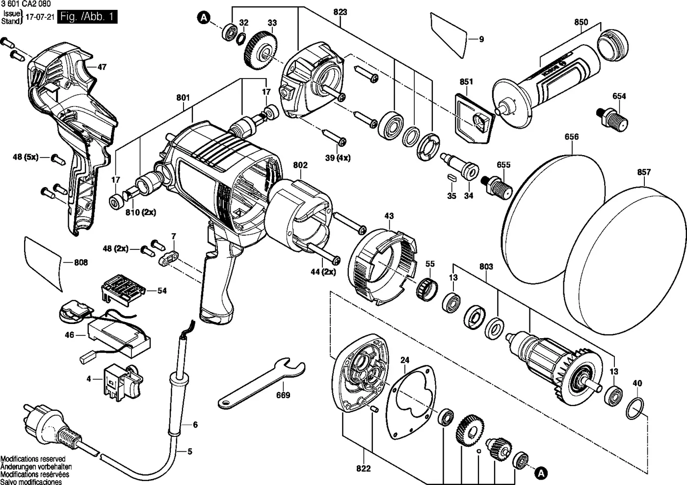 Bosch GPO 950 exploded view diagram 1 with part item numbers