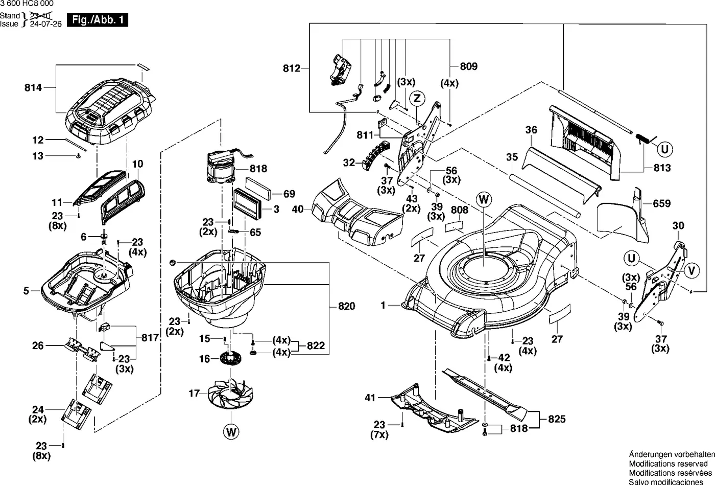 Bosch GRA 18V2-46 exploded view diagram 1 with part item numbers