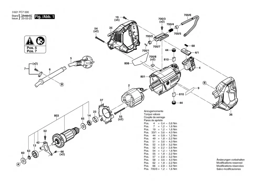 Bosch GSA 12-30 exploded view diagram 1 with part item numbers