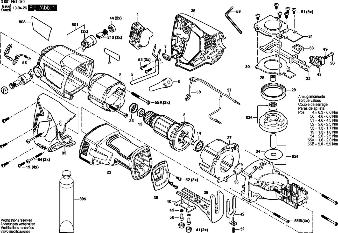 Bosch GSA 120 exploded view diagram 1 with part item numbers