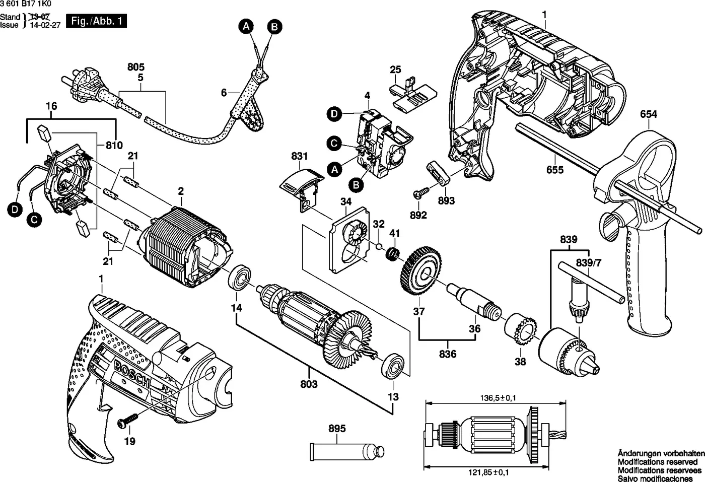 Bosch GSB 13 RE exploded view diagram 1 with part item numbers
