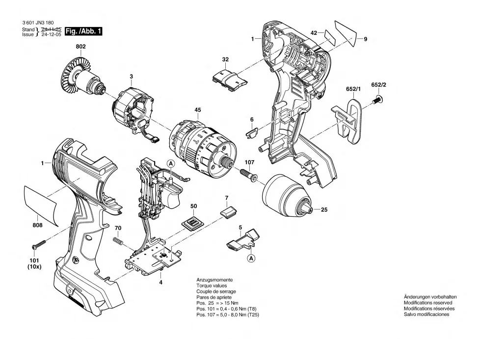 Bosch GSB 18V-65 exploded view diagram 1 with part item numbers