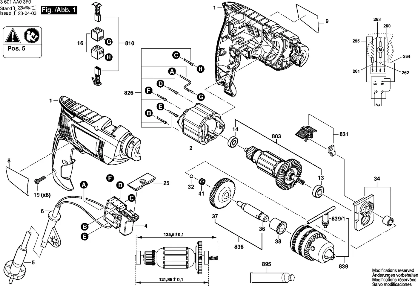 Bosch GSB 600 exploded view diagram 1 with part item numbers