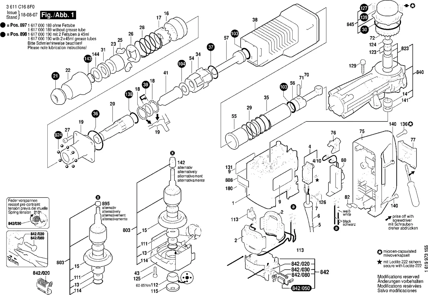 Bosch GSH 11 E exploded view diagram 1 with part item numbers
